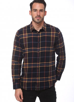 Elevani Men's Long Sleeve Regular Fit Casual Checkered Black Shirt